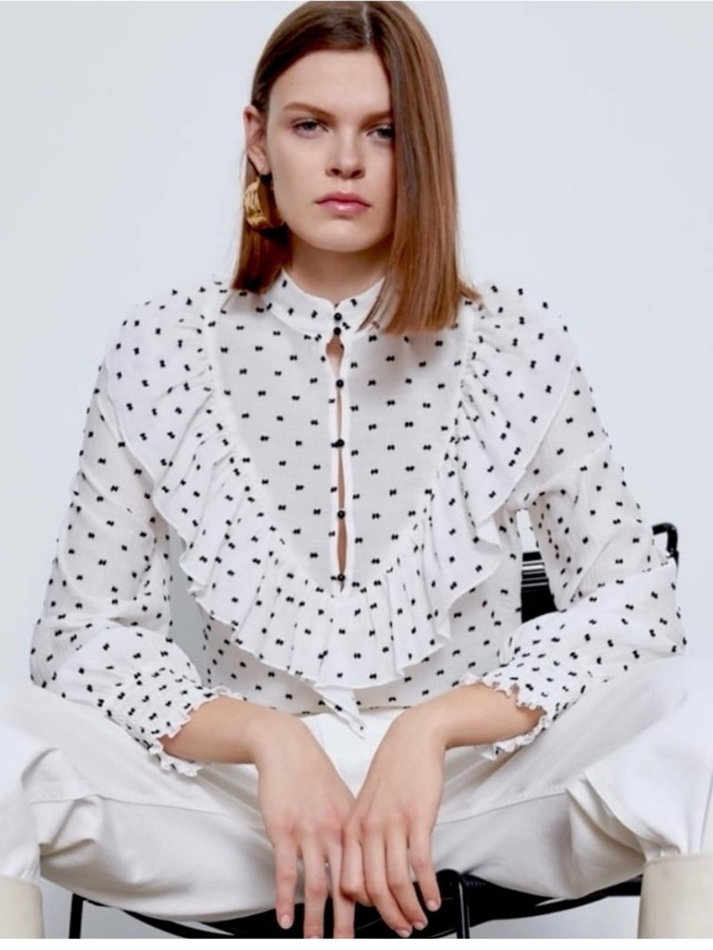 NWT Zara Ruffled White Blouse size Medium.